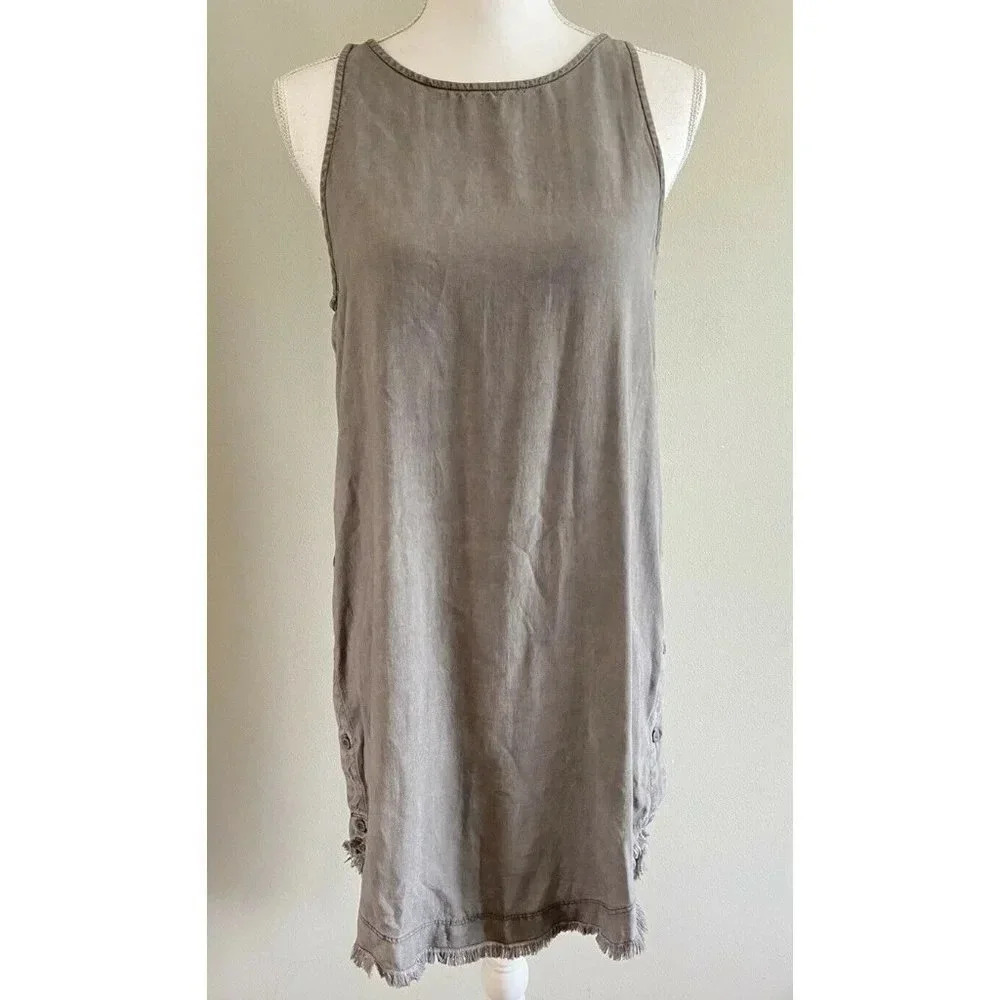 Bella Dahl Dress Sheath Side Button Tencel Gray XS